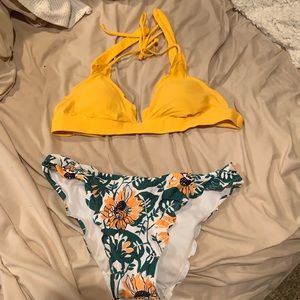 Scalloped yellow and green bikini